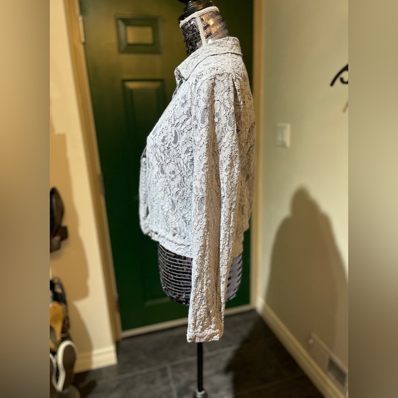 Hinge Gray Lace Jean Jacket Style with Crystal Buttons - Picture 15 of 16